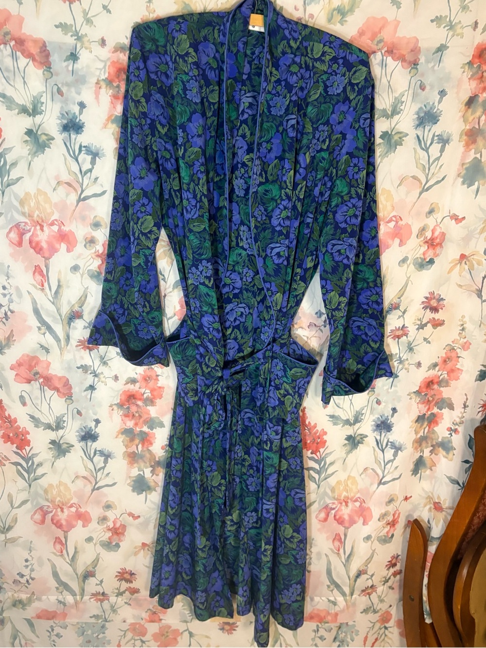 Vintage Floral Blue & Green Wrap Robe